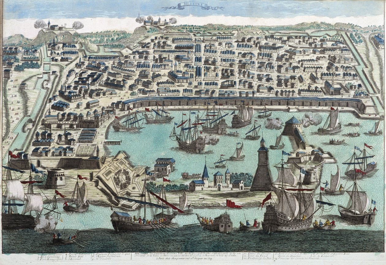 Havnen i Messina - gravering fra 1700-tallet av Unknown artist