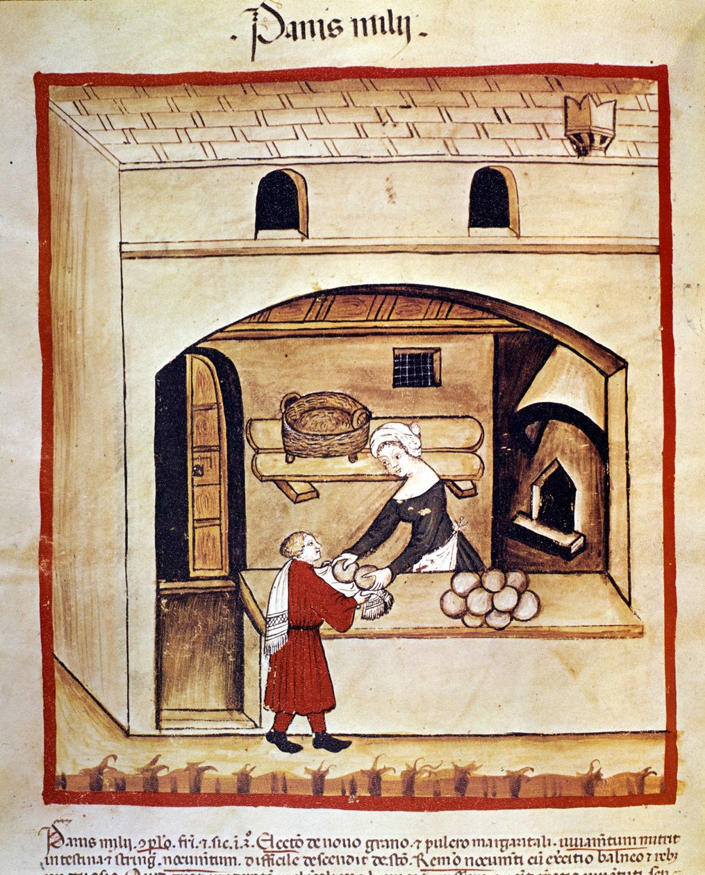 Tilberedning av brød med hirse. Belysning fra melking av medisin og diett "" Tacuinum sanitatis"" av Unknown artist