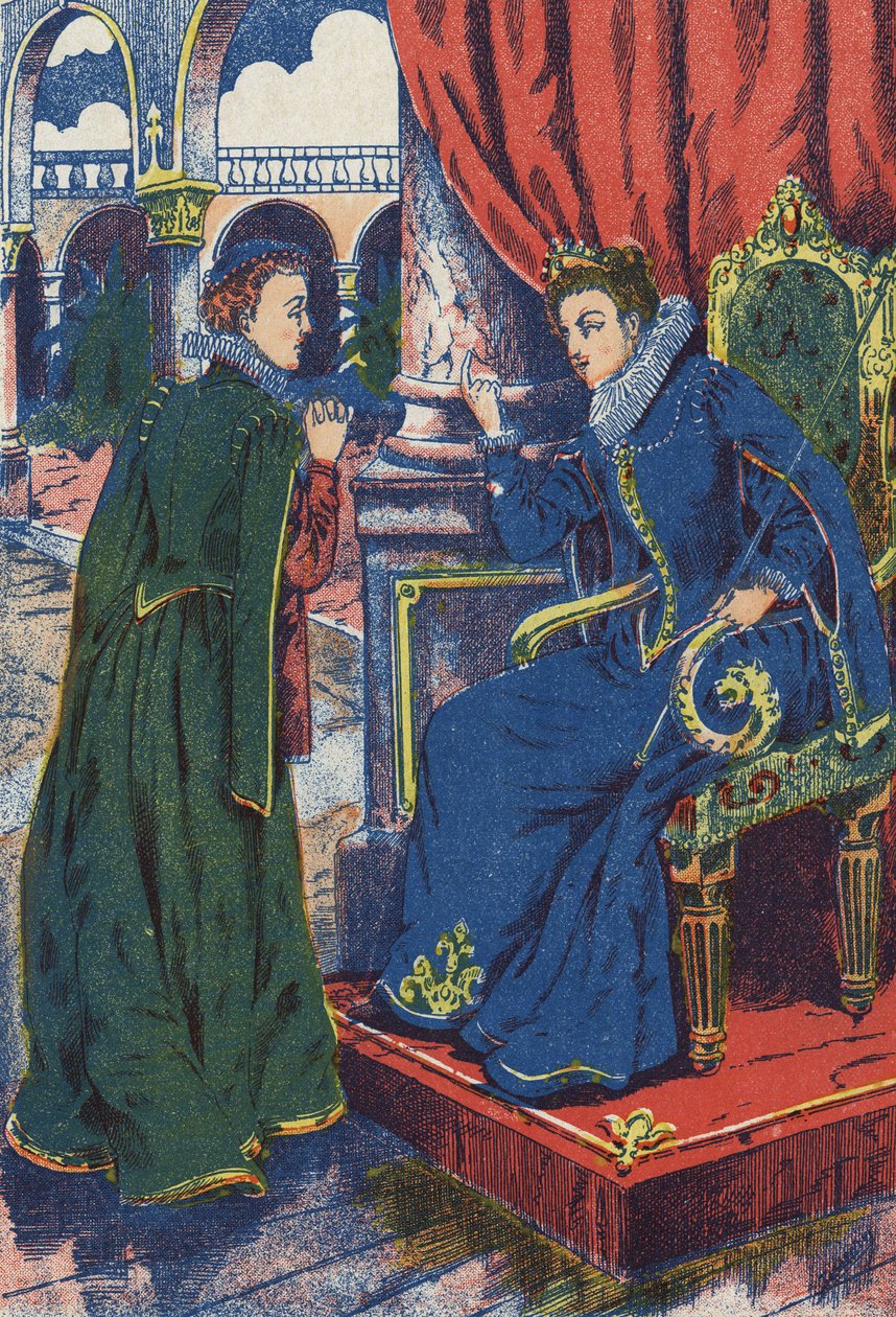 The princess will consult her godmother. Anonymous illustration for “” Donkey Skin”” tale by Charles Perrault (1628-1703), French writer. Imagery Marcel Vagne, Jarville Nancy, undated (late 19th century). av Unknown artist