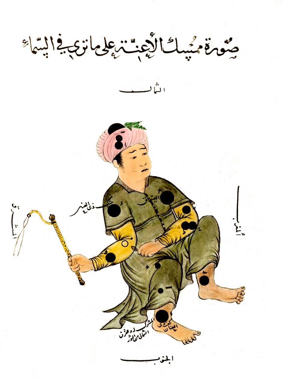 Stjernen Auriga i den muslimske konstellasjonen representert i menneskelig form (i år 5036). Gravering fra 1800-tallet. Privat samling. av Unknown artist