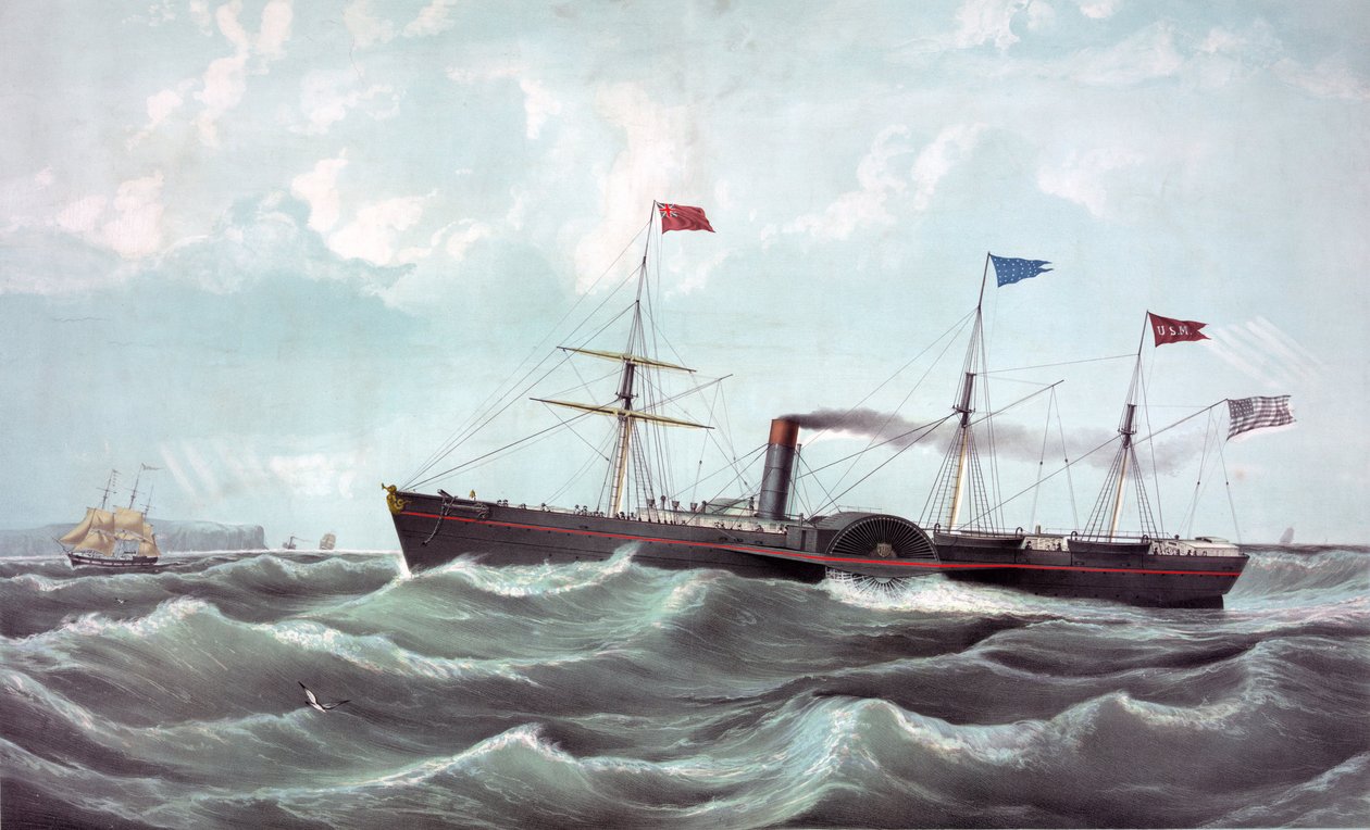 Dampbåten US Atlantic (US post dampskip Atlantic) Lithograph 1850 av Unknown artist