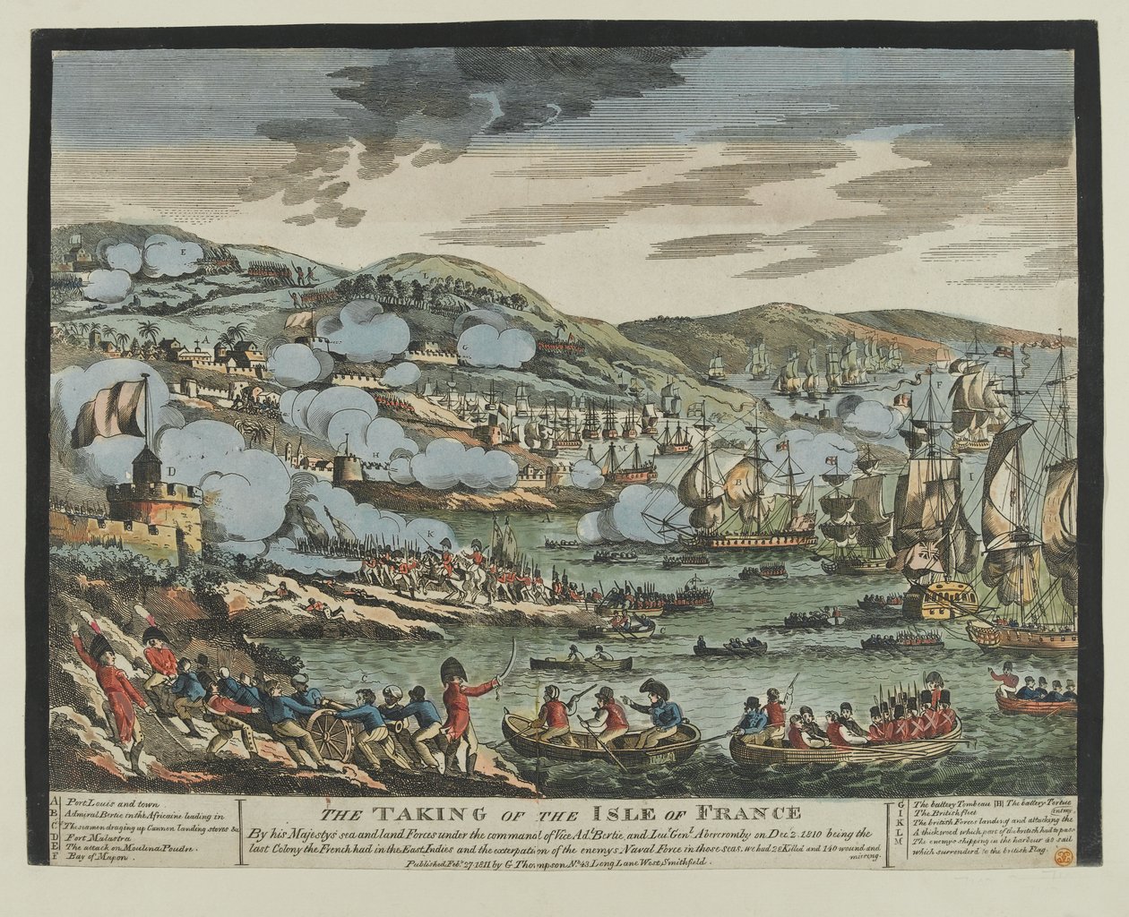 Inntaket av Isle of France (Mauritius), 2. desember 1810 (tresnitt, farget) av Unknown artist