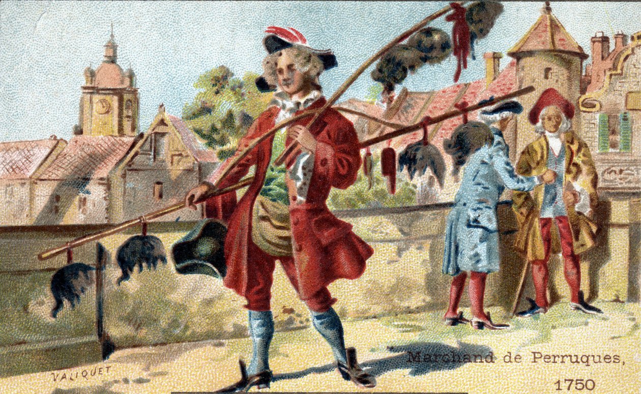 Handel med parykker i 1750. av Unknown artist