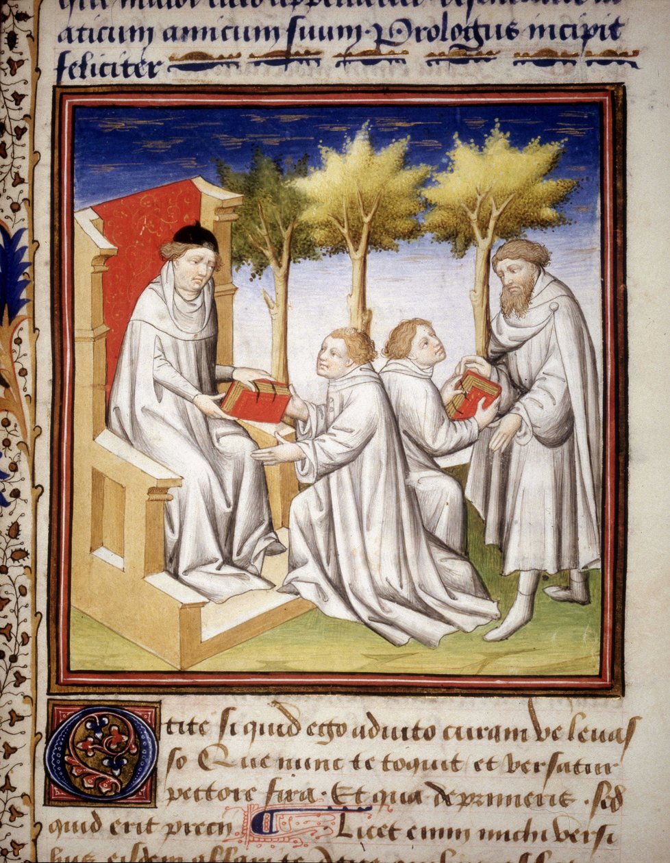 Overføring av kunnskap til den yngre generasjonen. Manuskript "" De Senectute"" av Cicero. 1401. av Unknown artist