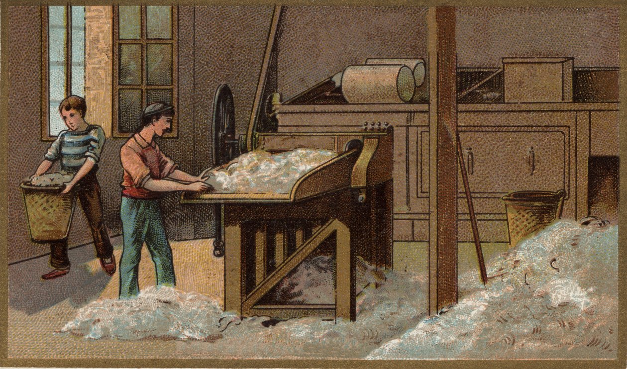 The wool industry: threshing. Chromolithography of the end of the 19th century av Unknown artist