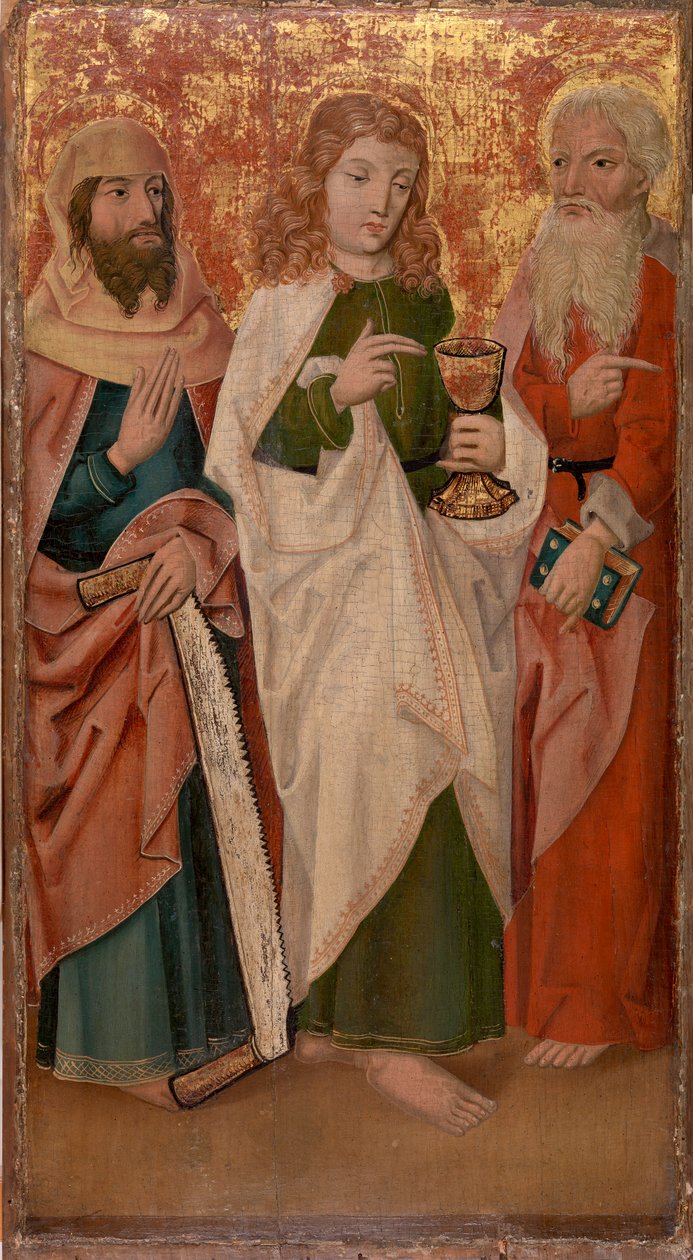 Tre apostler med korsklipper, kalk og bok av Unknown artist
