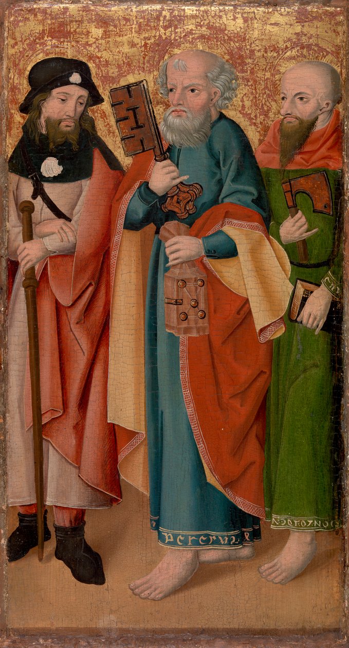 Tre apostler med stokk, nøkkel og øks av Unknown artist