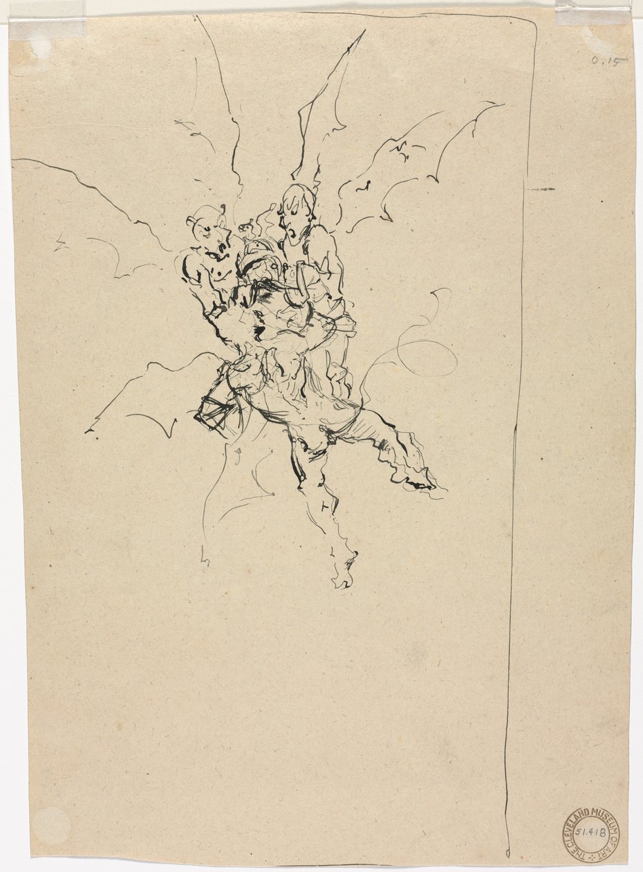 Tre demoner som holder en ridder (verso) av Unknown artist
