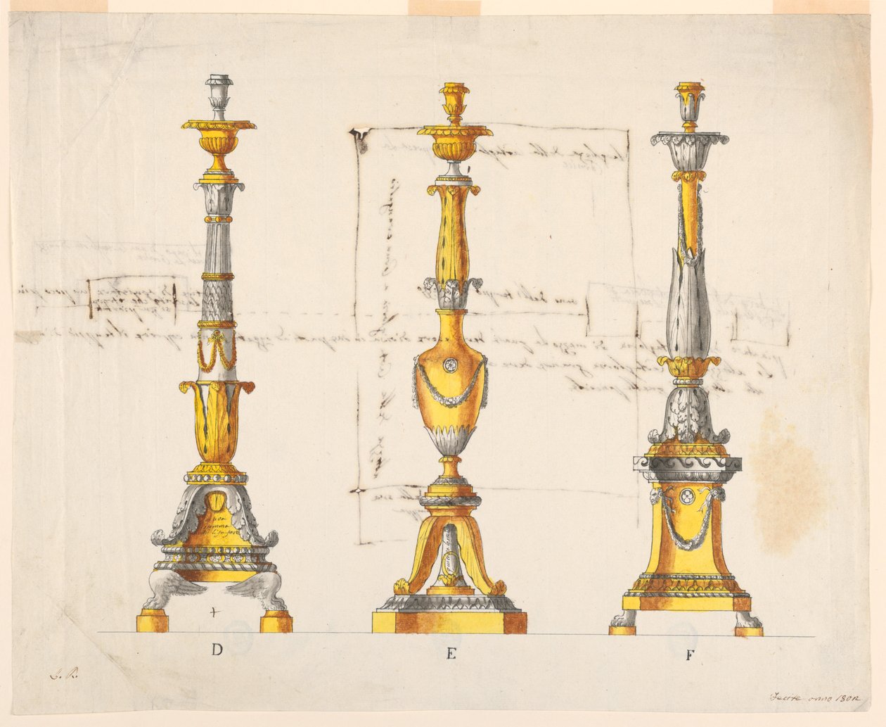 Tre design for lysestaker av Unknown artist
