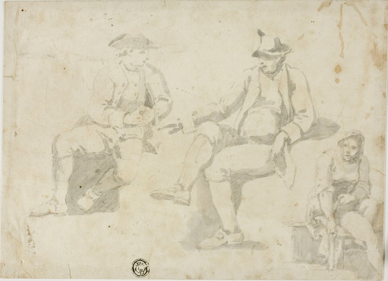 Tre skisser av sittende figurer av Unknown artist