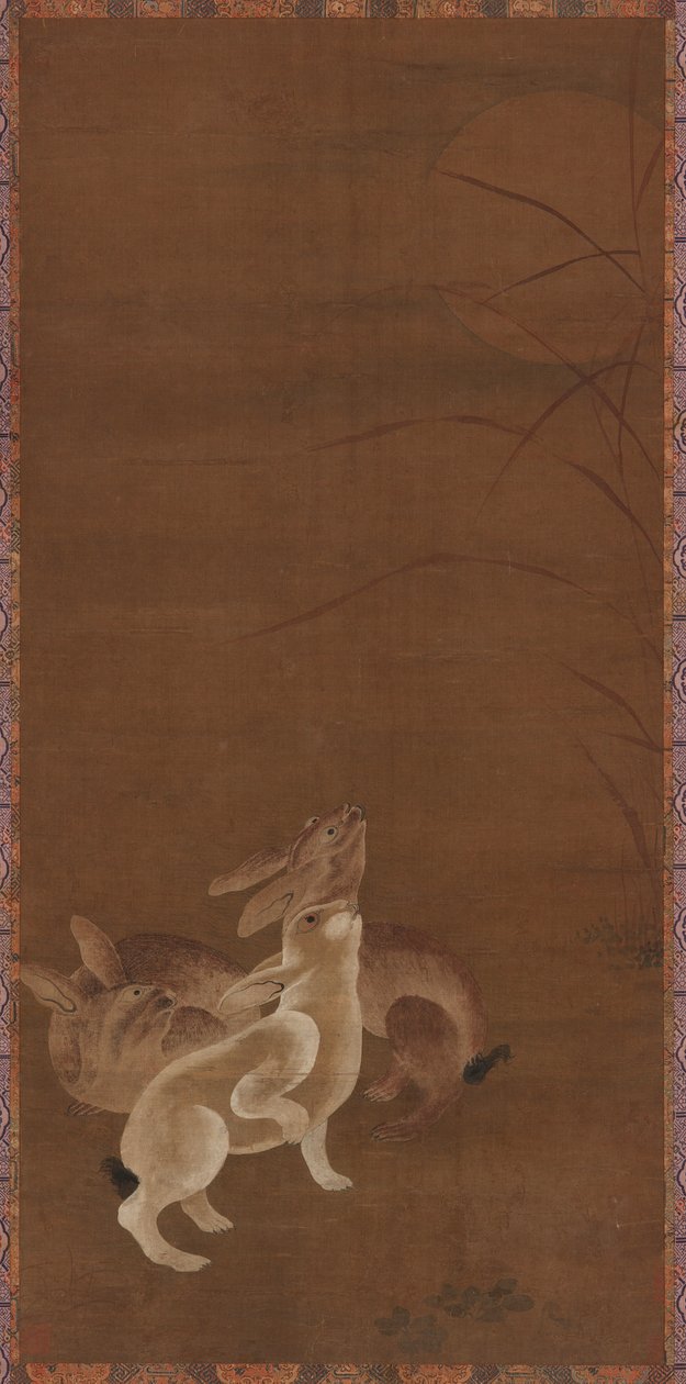 Tre harer ser på månen av Unknown artist