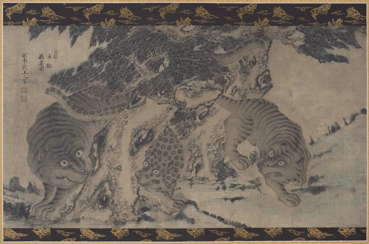 Tigre og leopard boltrer seg av Unknown artist