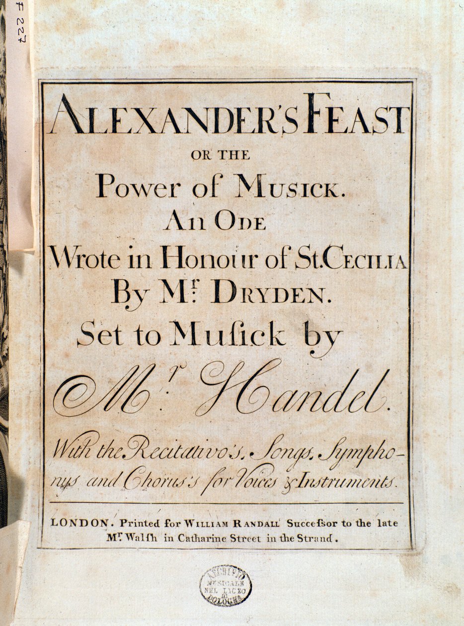 Tittelside med partitur av Alexanders fest av GF Handel av Unknown artist
