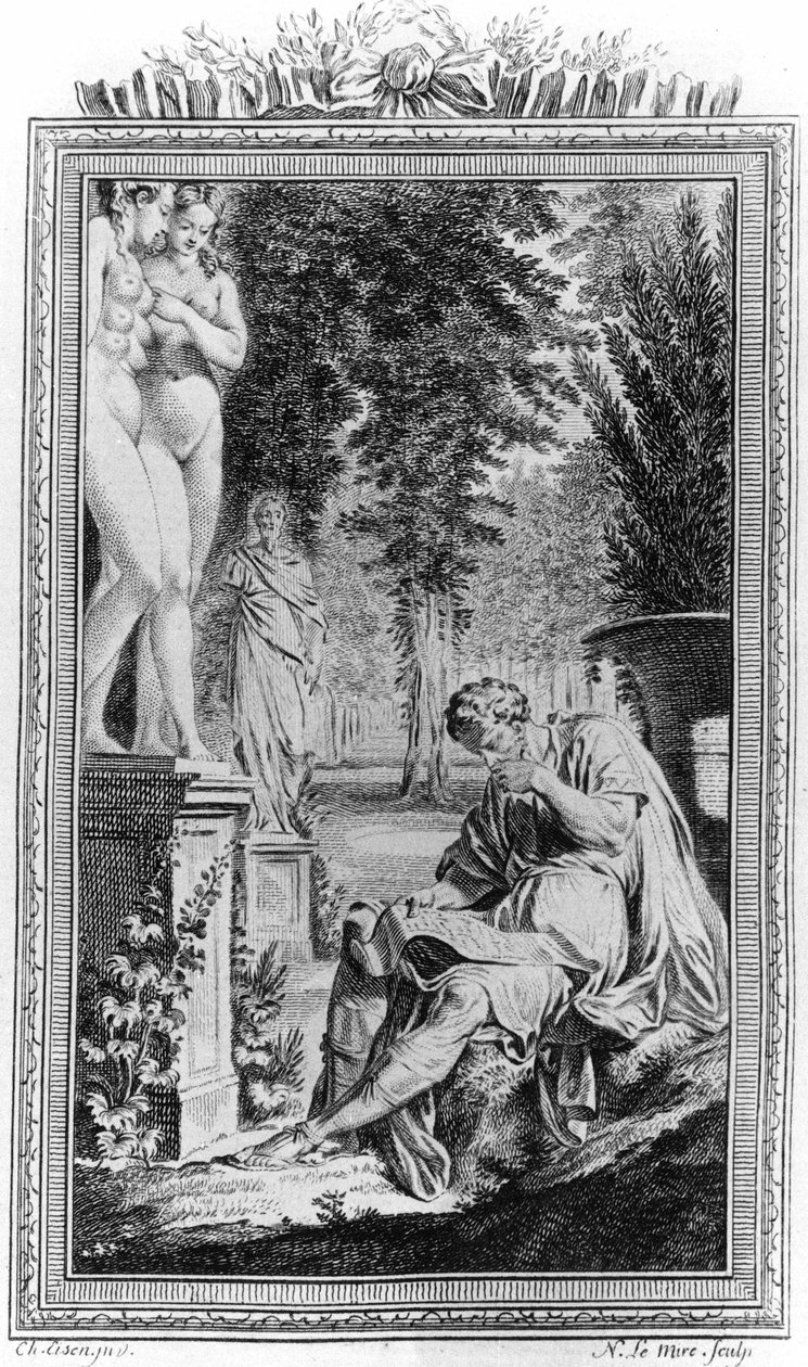 Titus Lucretius Carus (Lucrece) romersk filosof og poet i ""De Rerum natura"", gravering 1700-tallet. av Unknown artist