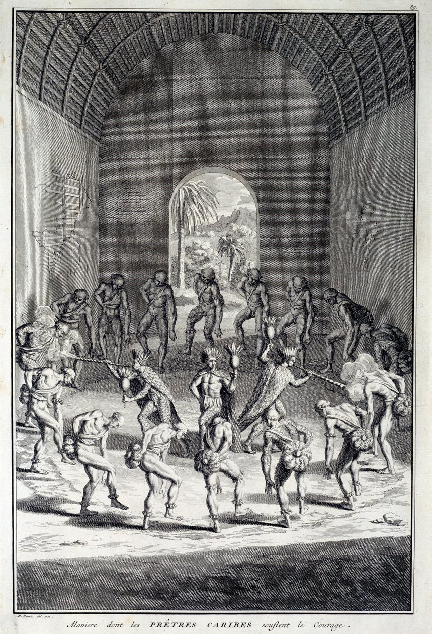 Tradisjonell dans: Rites i karibs dans av mot, Vestindia (Sentral-Amerika). Gravering fra 1700-tallet. Chartres, Museum of Fine Arts av Unknown artist