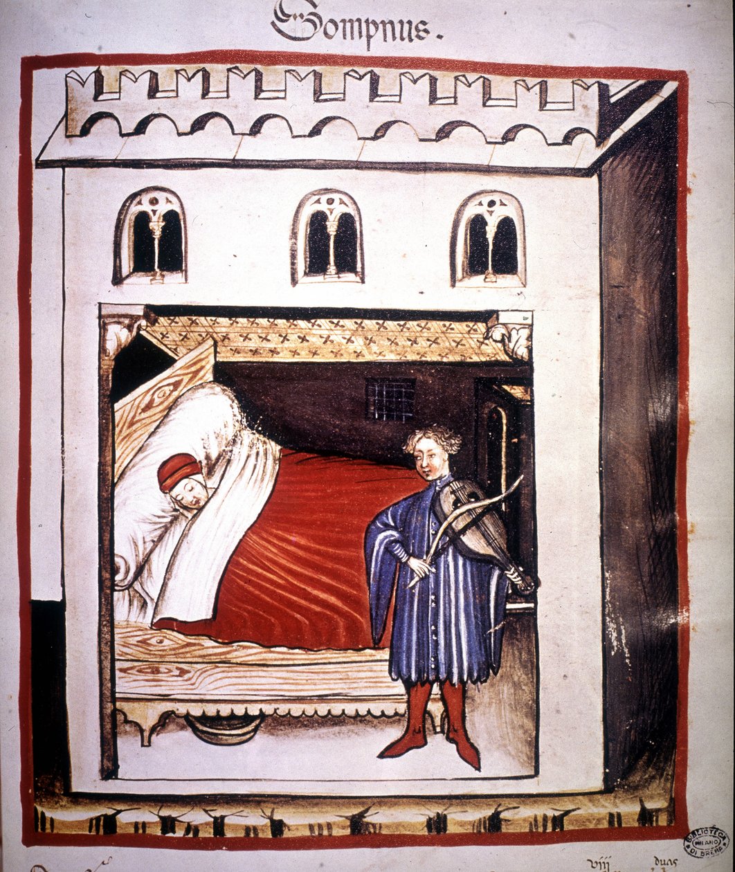 Medisinavhandling "" Tacuinum sanitatis"" fra 1300-tallet: søvn. av Unknown artist