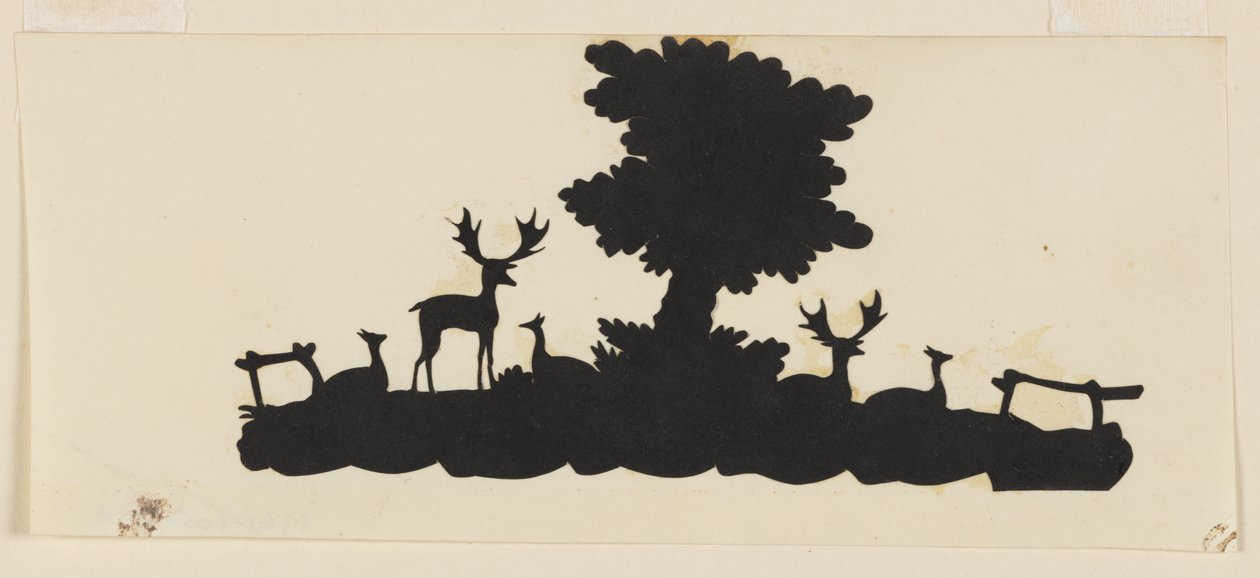 Tre med hjort og rogn av Unknown artist