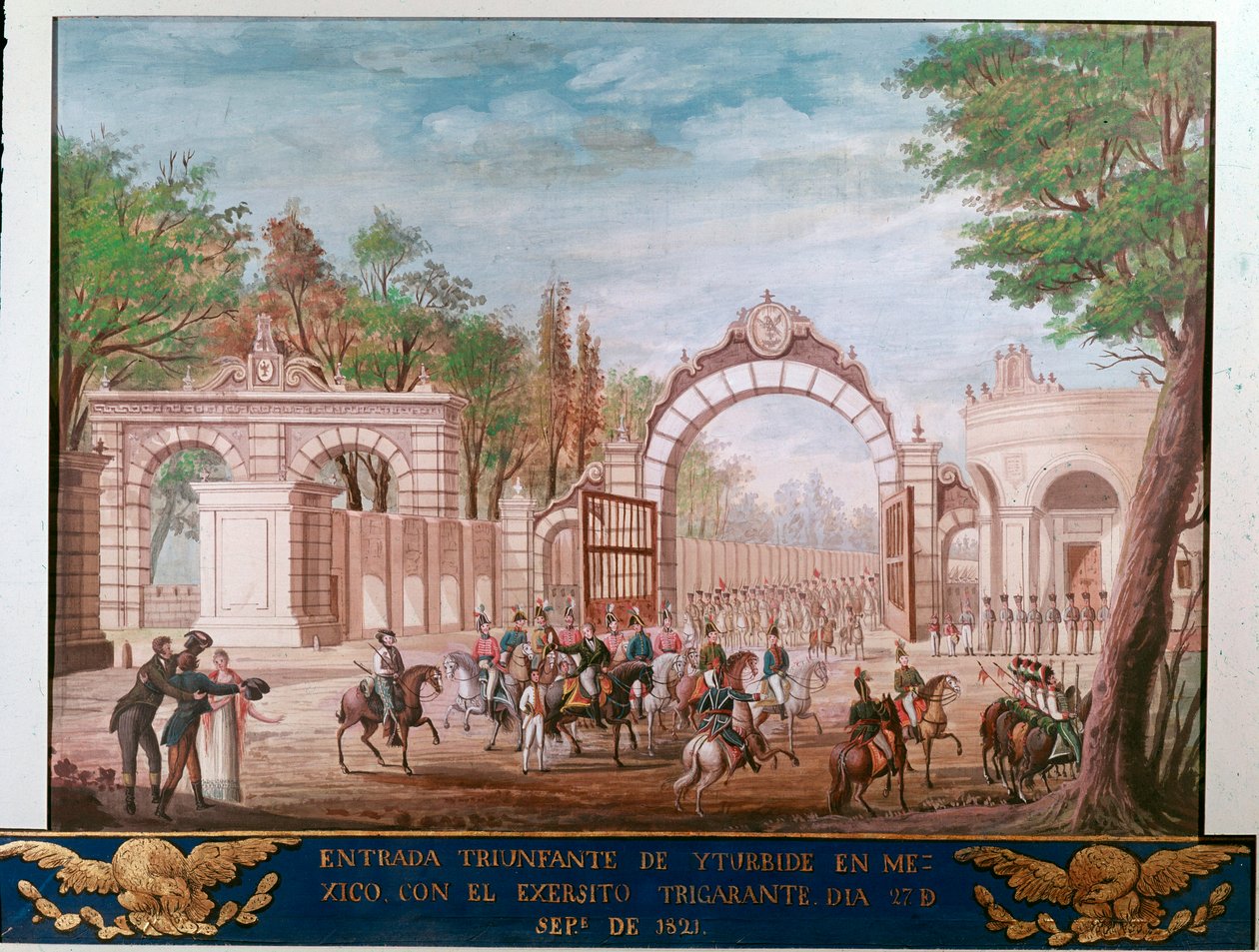 Triumfinngang til Agustin Iturbide (1783-1824), første keiser av Independent Mexico, i Mexico City 7.09.1821 (triumfinntog av den første keiseren av det frie Mexico Agustin Iturbide i Mexico City, 7. september av Unknown artist