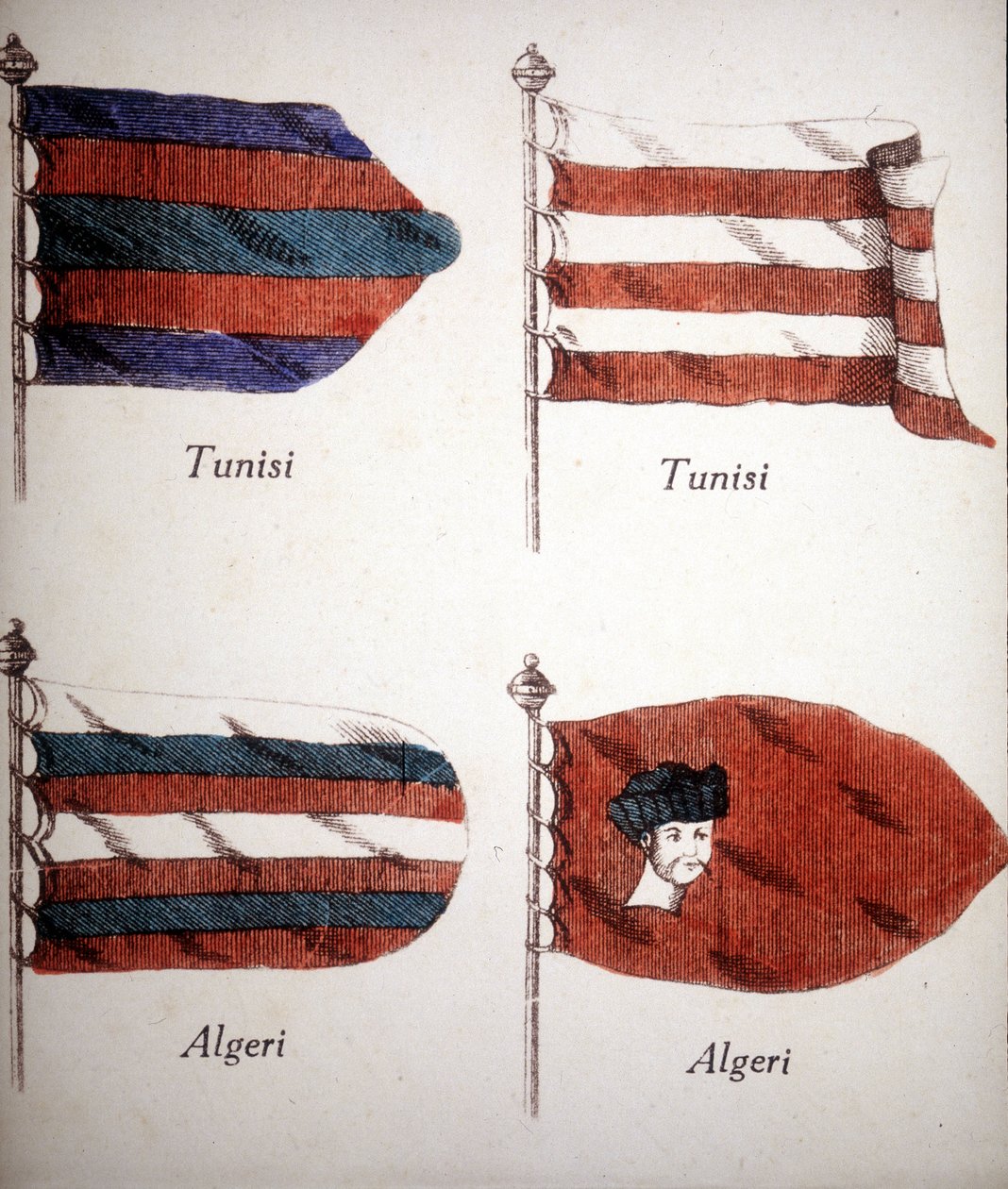 Tunisiske og algeriske flagg fra slutten av 1700-tallet. av Unknown artist