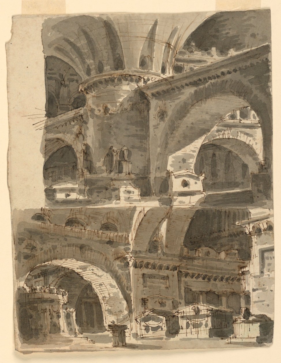 To-scenes design, interiør av antikke bygninger av Unknown artist