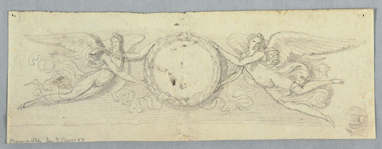 Two Winged Genii med laurbærkrans av Unknown artist