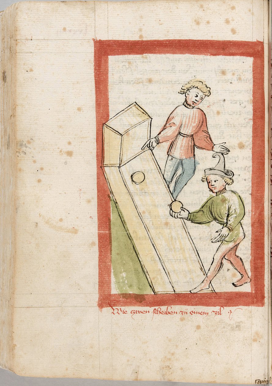 To menn bowler. Fra "" Der Renner"" av Hugo von Trimberg, Anonym. Akvarell på pergament av Unknown artist