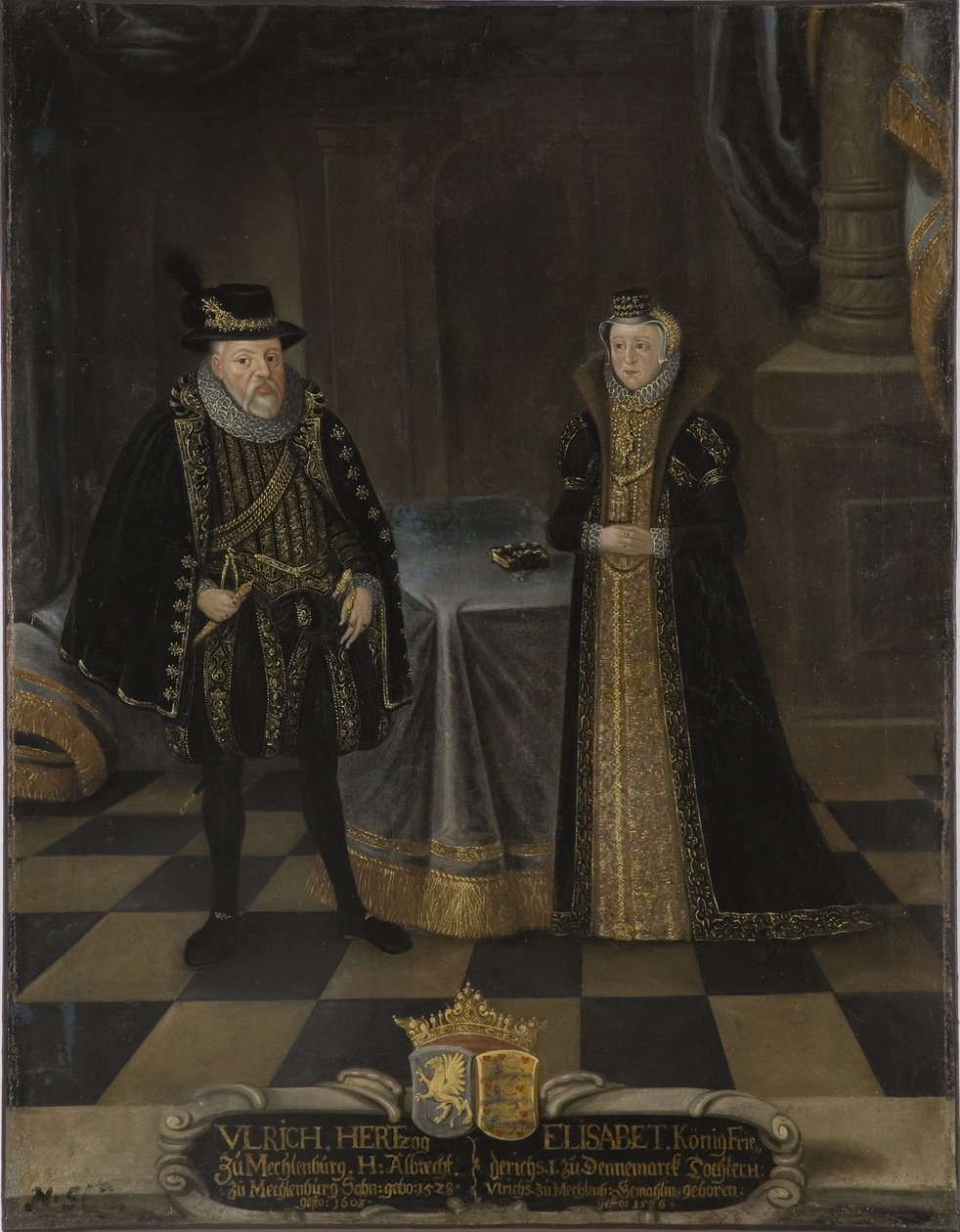 Ulrich III de Mecklembourg Güstrow et Elisabeth de Danemark - Portrett av Ulrich III (1527-1603), hertugen av Mecklenburg og Elizabeth av Danmark (1524-1586), hertuginne av Mecklenburg, Anonym . Olje på lerret. Mål: 101x79 cm. Nationalmuseum Stockholm av Unknown artist