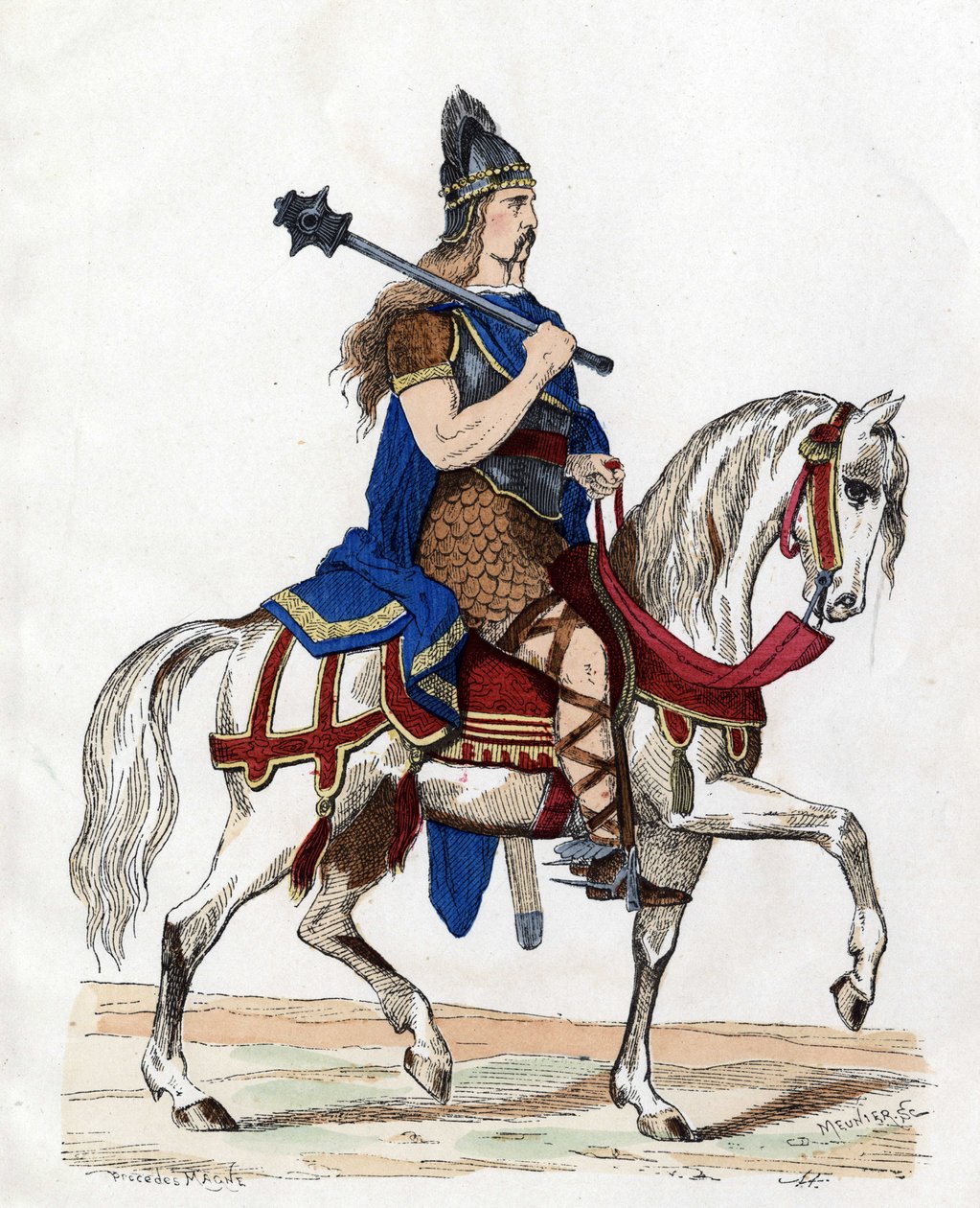 En leder av frankerne - i "" The Civil and Military Costumes of the French in Through the Centuries Paris F. Roy 1882"". av Unknown artist