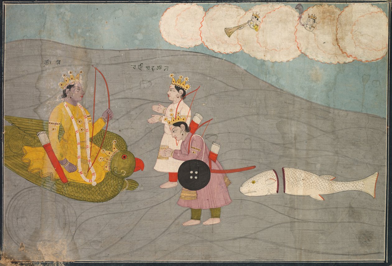 Vanasuras sønner underkaster seg Krishna: Scene fra Aniruddha Usha-delen av Krishna Lila av Unknown artist