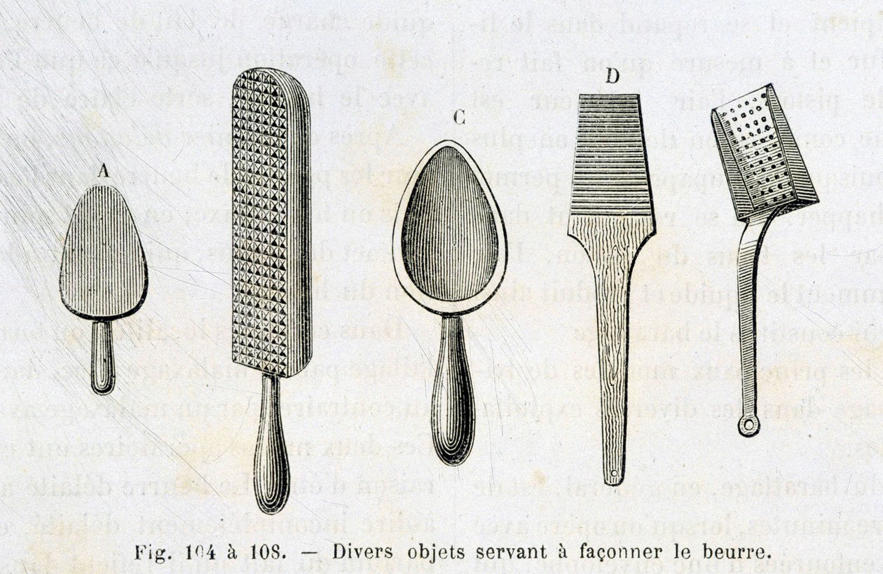 Ulike gjenstander brukt til å forme smør - i "" The wonders of the industry"" av Louis Figuier av Unknown artist
