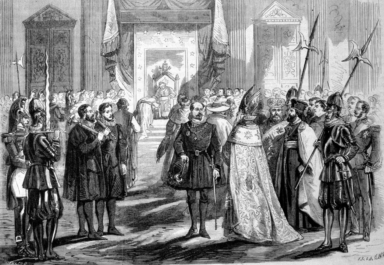 Vatikankonsilet I Roma. Pave gir audiens til rådets far. 1869 av Unknown artist