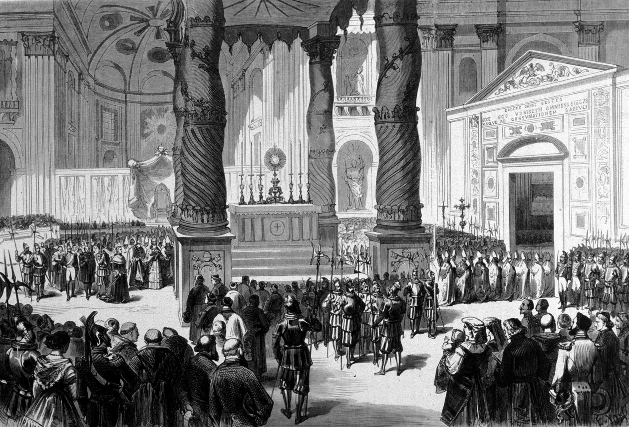 Vatikankonsilet I. Roma. Prelatene krysser Basilica of St. Peter til Hall of Council. 1870 av Unknown artist