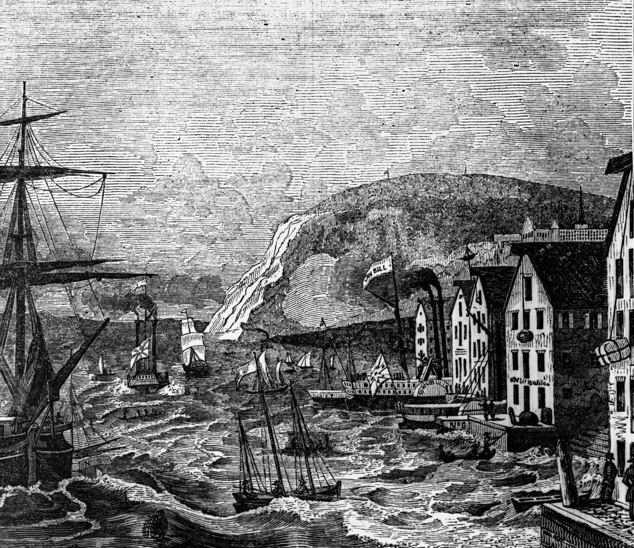 Utsikt over Cap Diamant hvor ligger en del av Quebec, Quebec. (Canada), gravering fra 1810. av Unknown artist