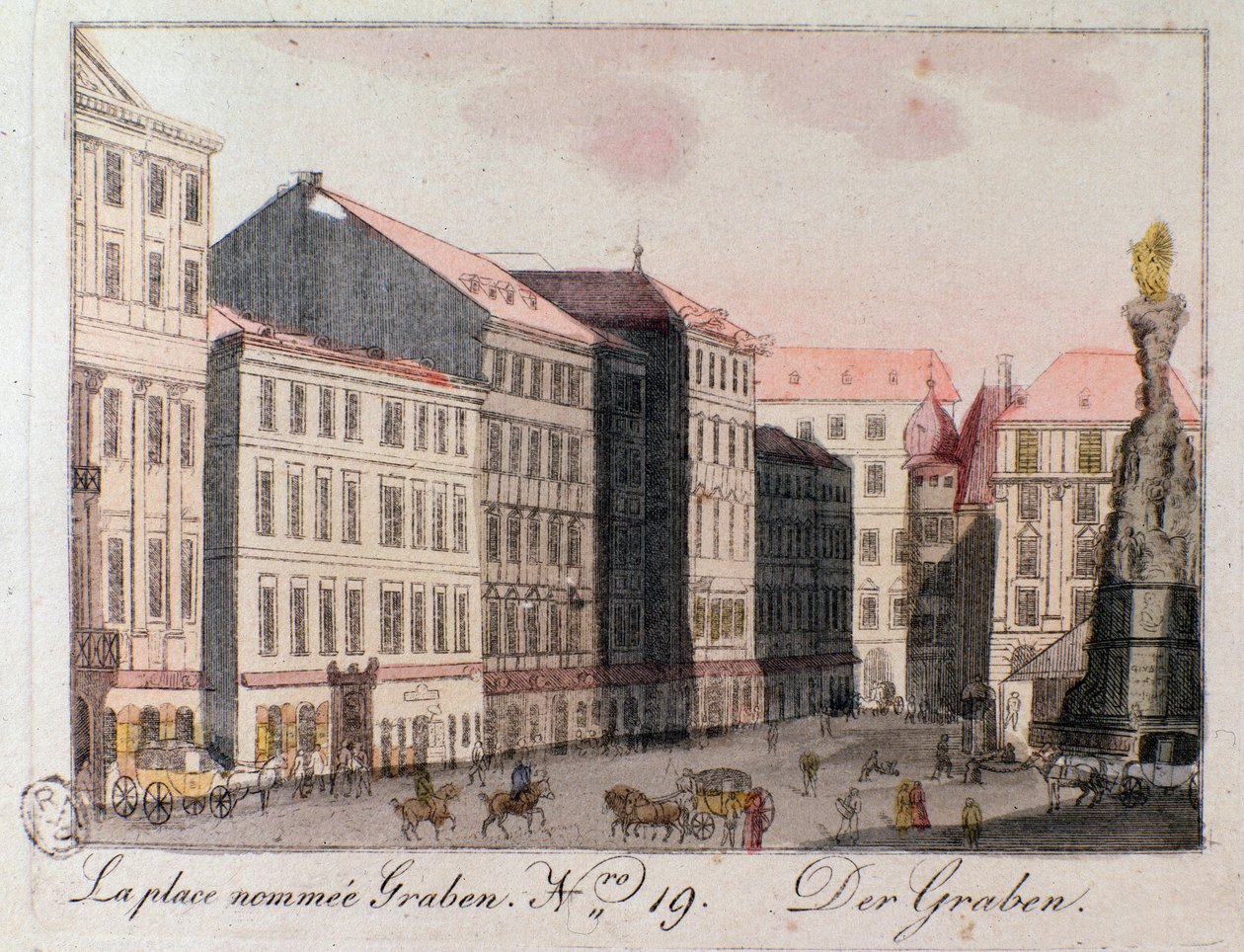 Utsikt over Graben-plassen i Wien. av Unknown artist