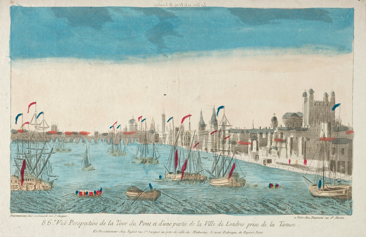 Utsikt over London Bridge og Tower av Unknown artist