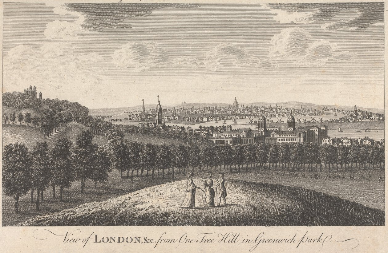 Utsikt over London og kirken fra One Tree Hill i Greenwich Park av Unknown artist