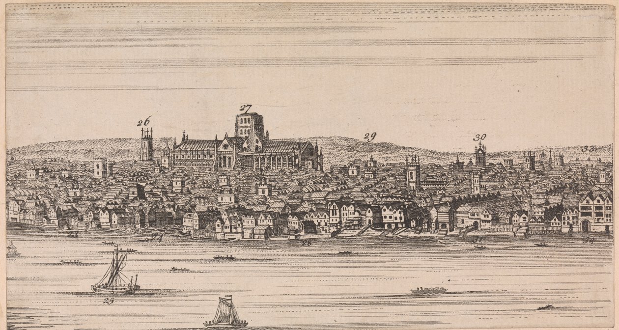 Utsikt over gamle St. Pauls over elven av Unknown artist