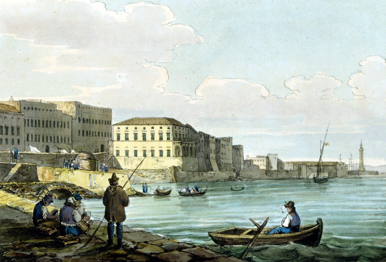 Utsikt over Santa Lucia, Napoli. Akvarell rundt 1850. av Unknown artist