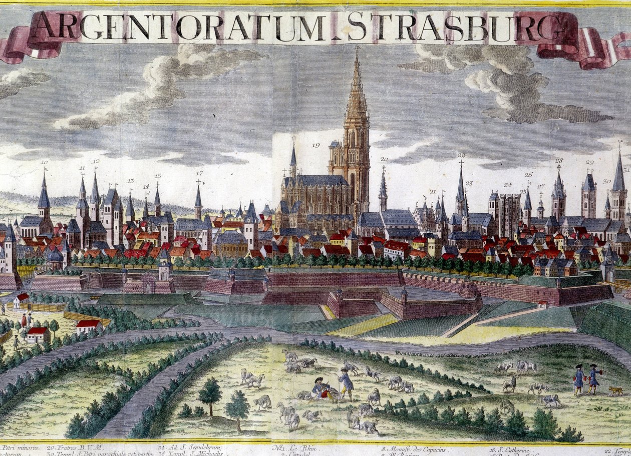 Utsikt over Strasbourg rundt 1770 med katedralen av Unknown artist