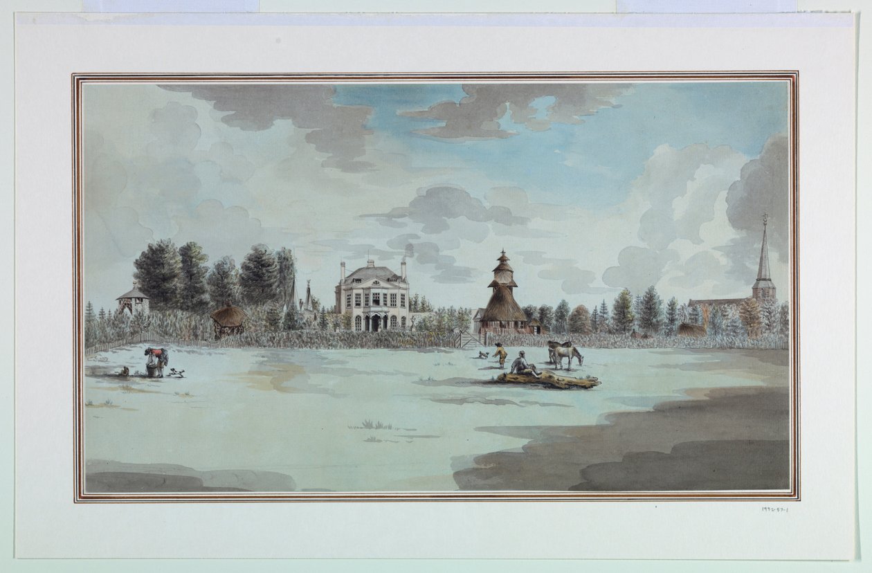Utsikt over en hage med pagode av Unknown artist