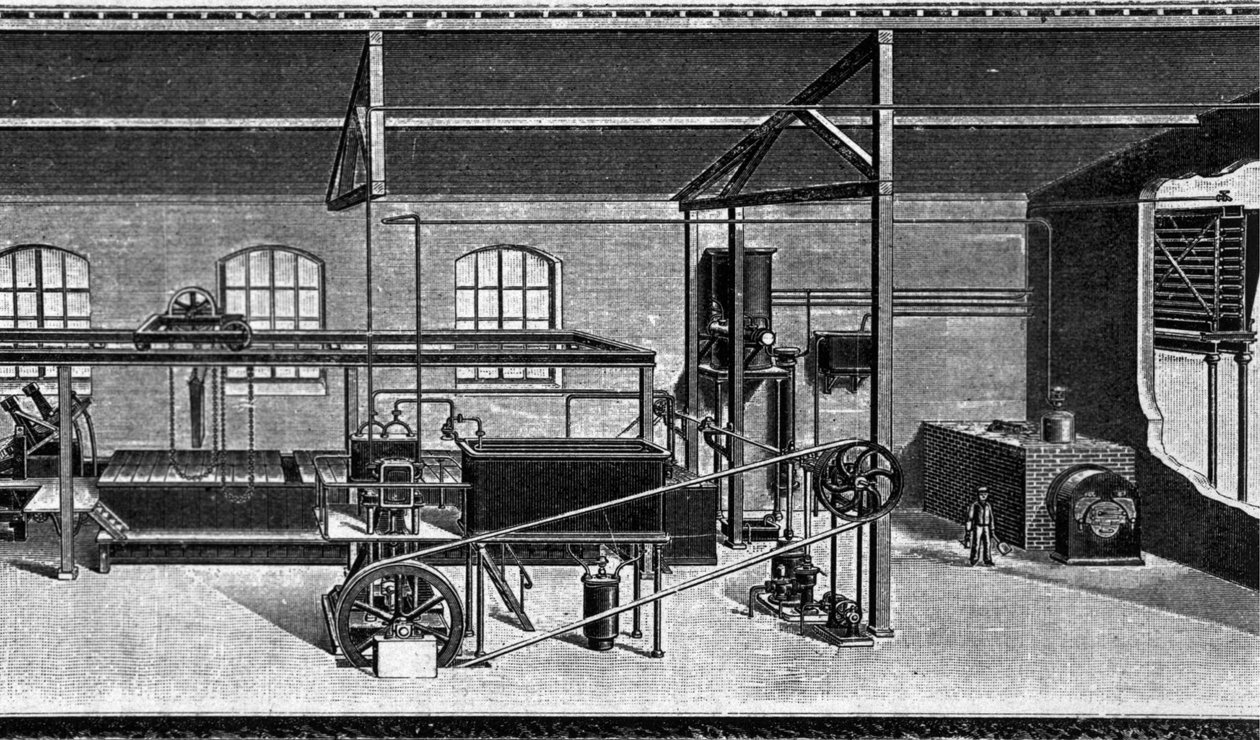 Utsikt over en isfabrikk i 1860. (Tollinstallasjon) av Unknown artist