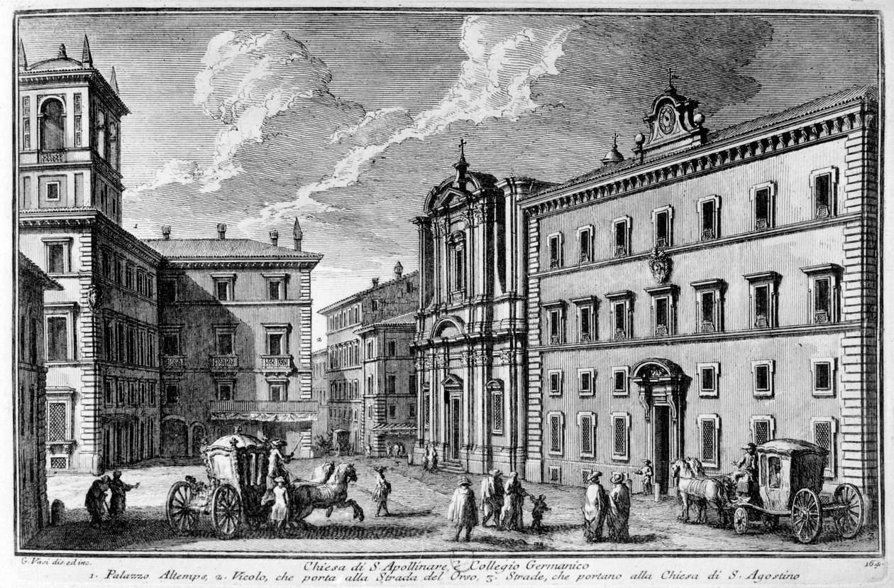 View of the Church of St. Apollinar and the Germanic College (Collegio Germanico) in Rome at the end of the 18th century. av Unknown artist