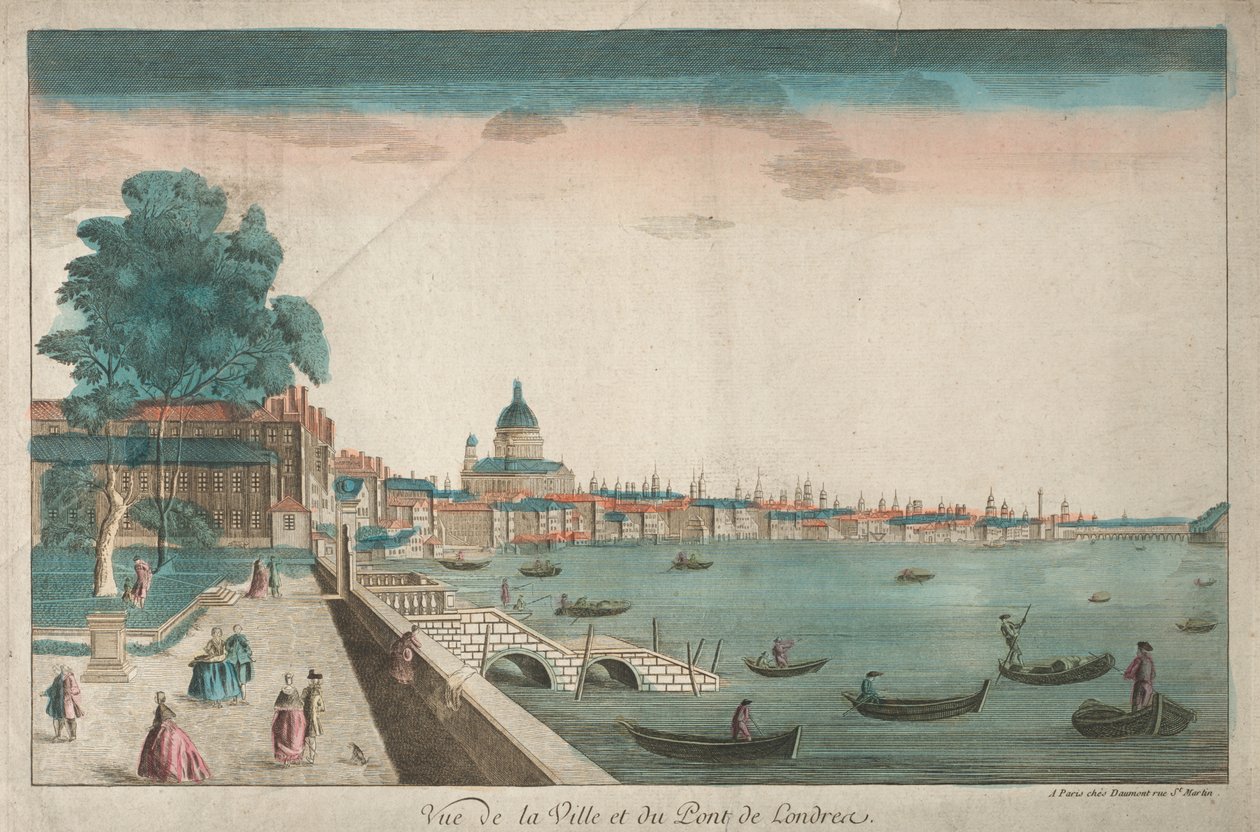 Utsikt over byen og London Bridge av Unknown artist