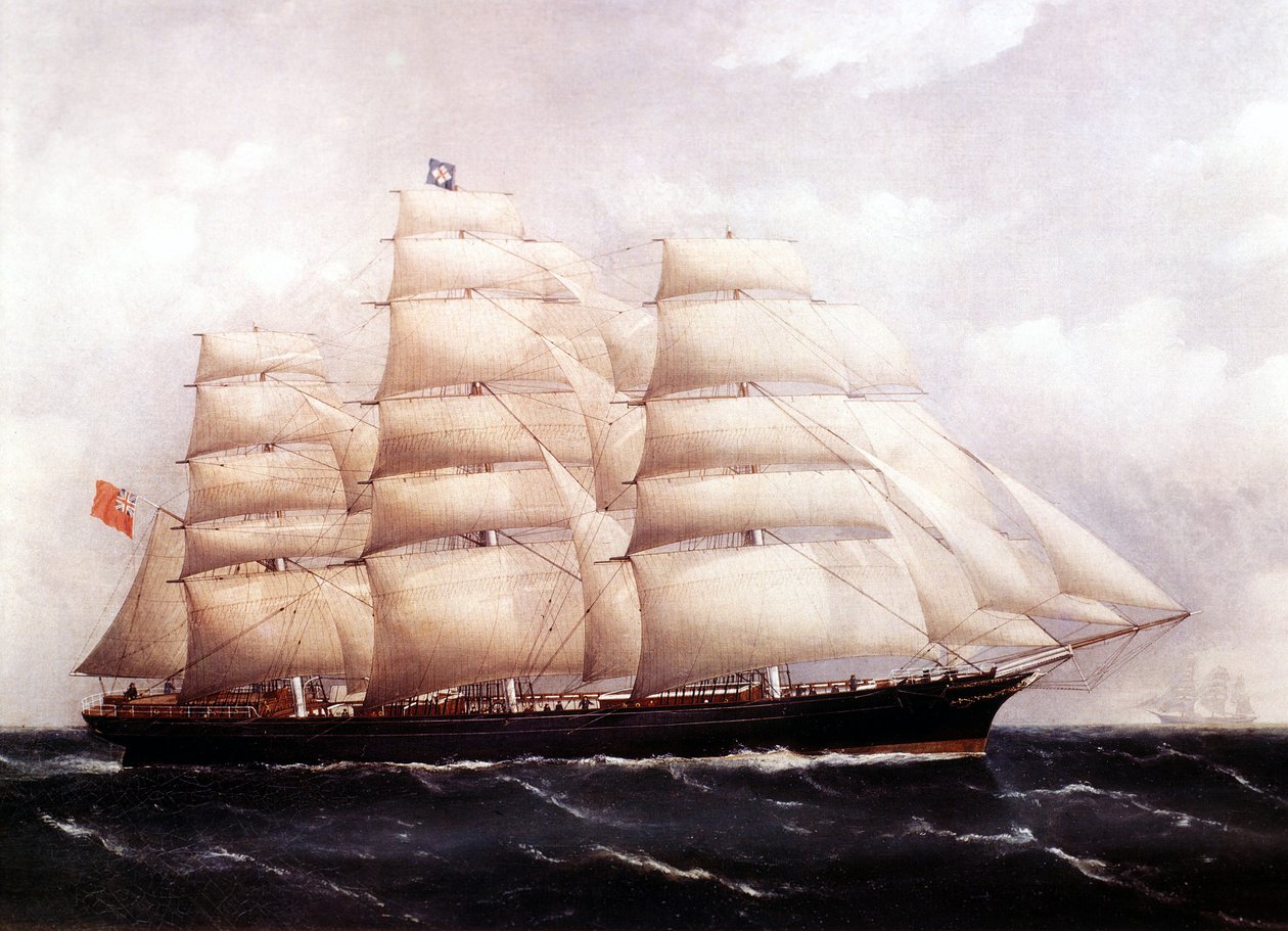 Utsikt over Cutty Sark, britisk skipsmaling fra 1800-tallet av Unknown artist