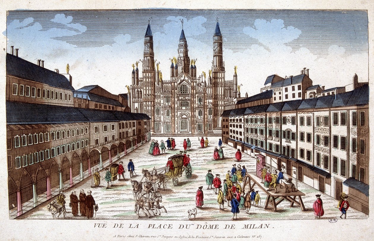 Utsikt over Duomo-plassen i Milano. Tidlig på 1700-tallet. av Unknown artist