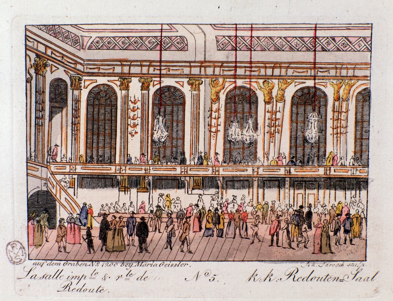 Utsikt over den keiserlige og kongelige Hall of the Redoubt i Wien, Østerrike. Gravering fra 1815 privatsamling av Unknown artist