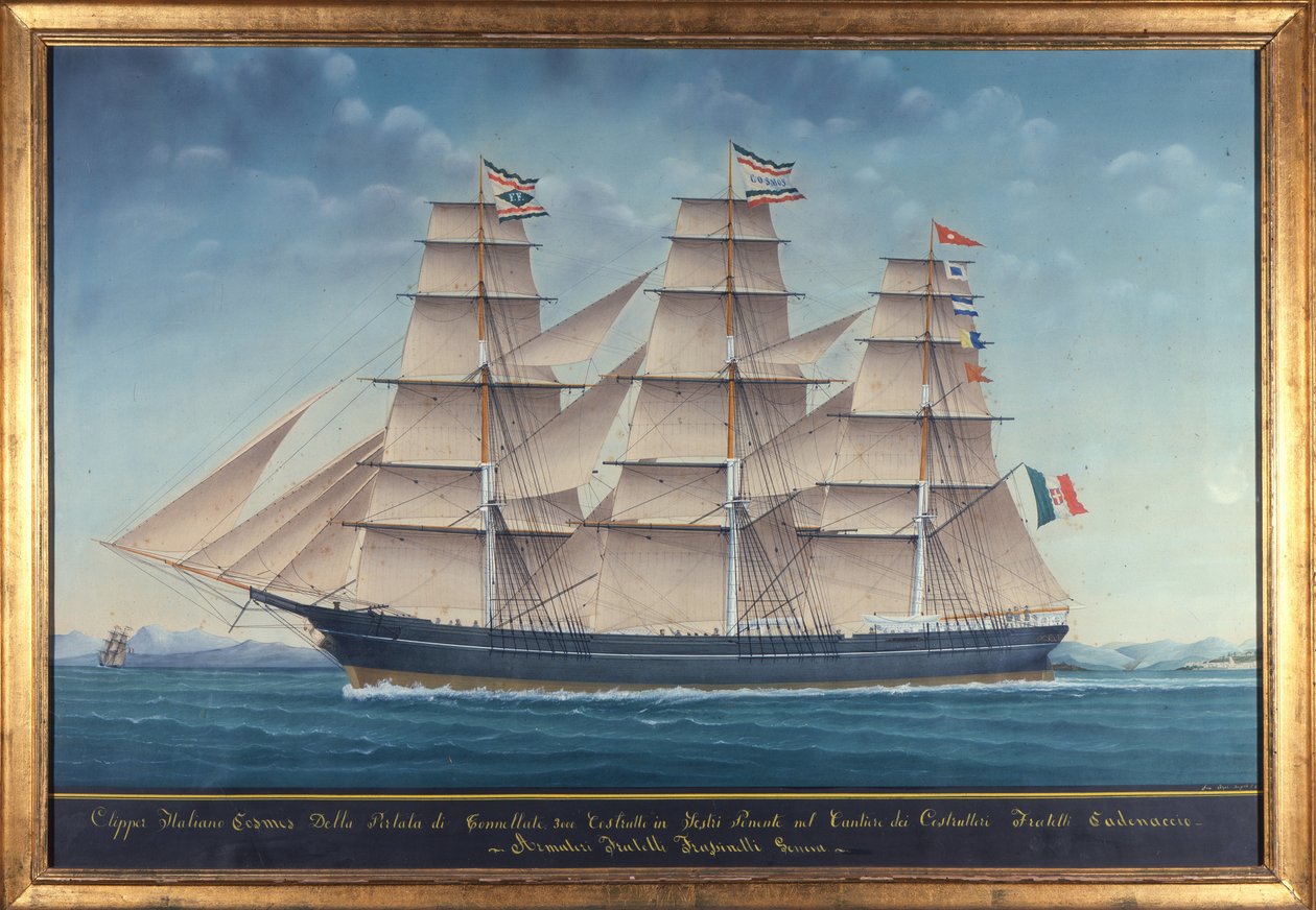 Utsikt over den italienske klipperen Cosmos. 1800-talls maleri av Unknown artist