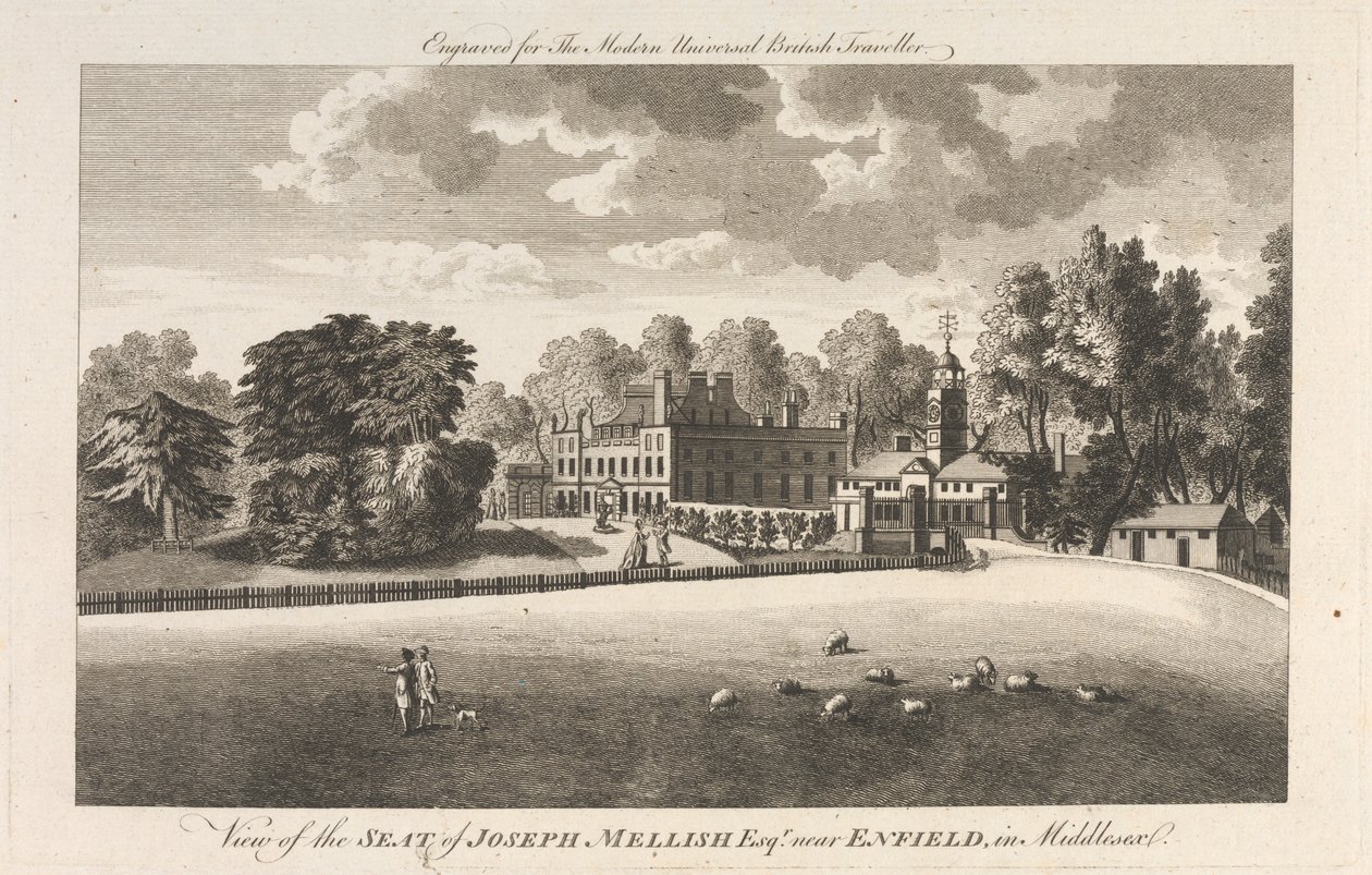 Utsikt over setet til Joseph Mellish, Esquire nær Enfield i Middlesex, ytre forstad - nord av Unknown artist