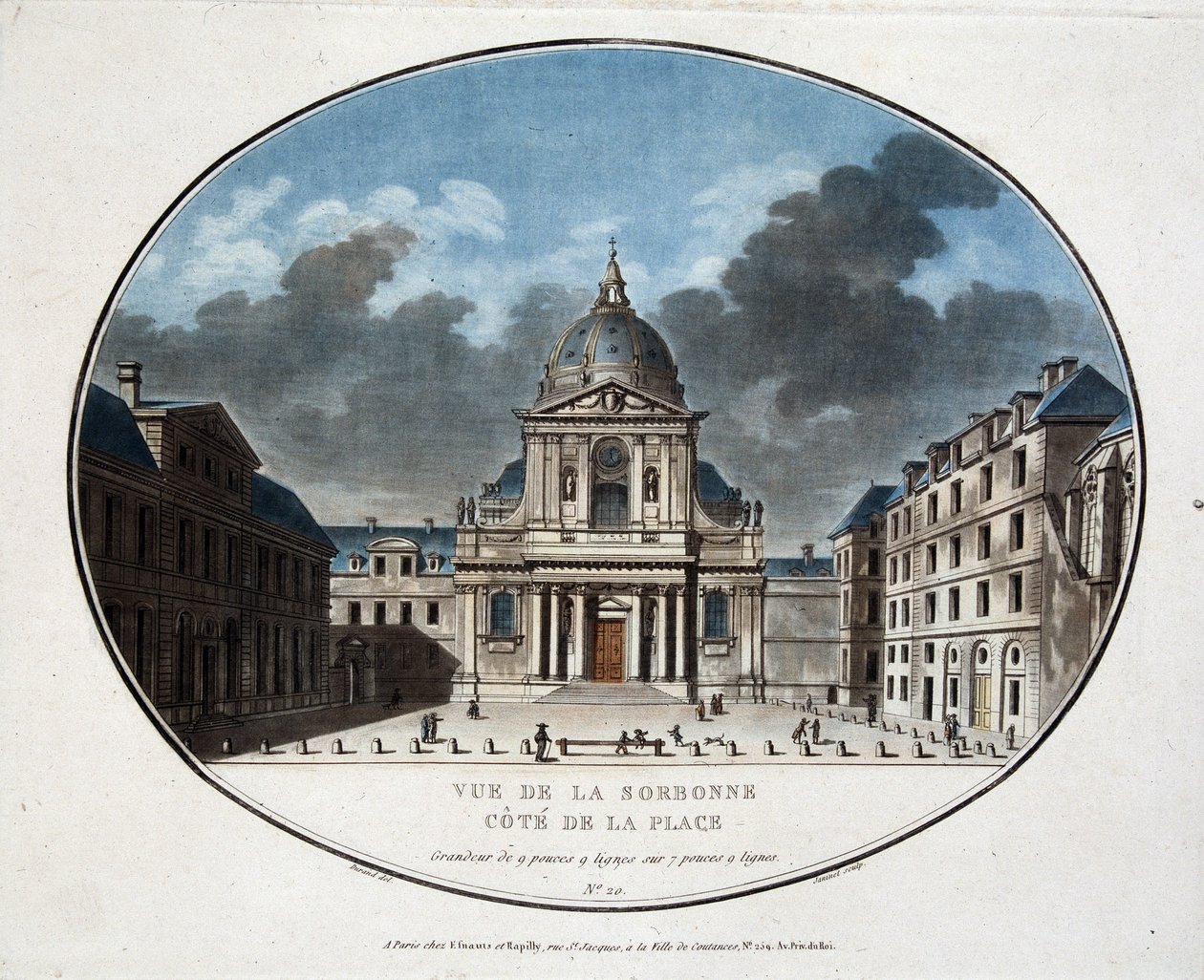Utsikt over Sorbonne, på siden av torget - gravering av Unknown artist