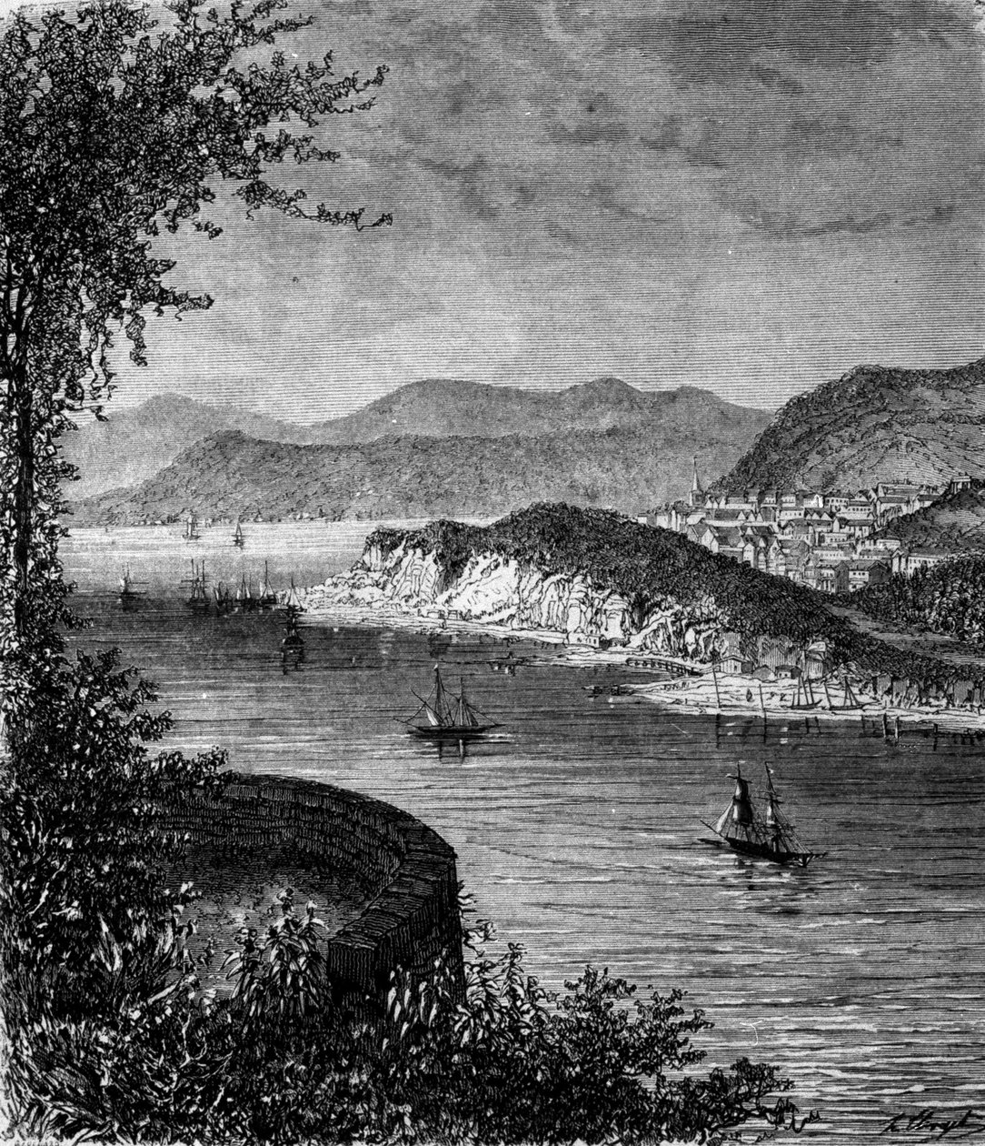 Utsikt over St. Lawrence-elven i Nord-Amerika. 1800-talls gravering av Unknown artist